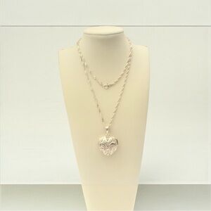 Elegant 925 Sterling Silver Heart Pendant Necklace-Italy